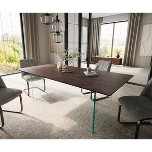 Hranatý jedálenský stôl 200x100 sklo antické hnedé sklo s podstavcom vyobraziť