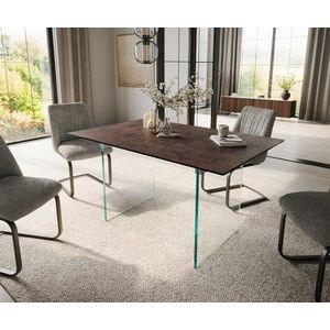 Jedálenský stôl Edge 140x90 sklenený antický hnedý sklenený podstavec vyobraziť