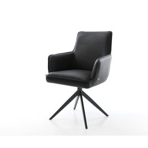 Otočná stolička Heira-Flex s podrúčkami pravá koža čierna Krížový rám vyobraziť