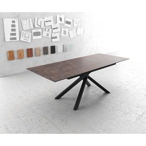 Jídelní stůl Edge 180/220x90 cm sklo hnědé vintage křížová podnož vyobraziť