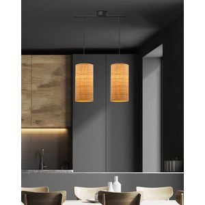 Závesná lampa Fleri čierna 2x60 e27 tienidlo 12x25 béžový ratan vyobraziť