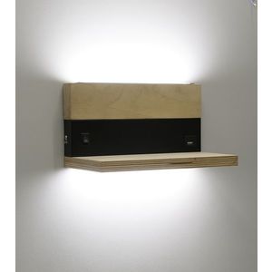 Nástenná lampa Anet, drevená+čierna s poličkou, 4000k vyobraziť