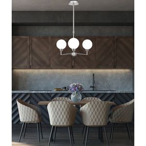 Závesná lampa s logom, saténová, 3x25W, g9, biele tienidlo vyobraziť