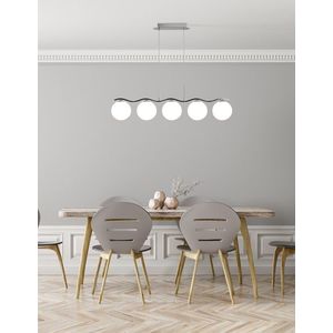 Závesná lampa chróm/biela guľa 5 Ramon vyobraziť