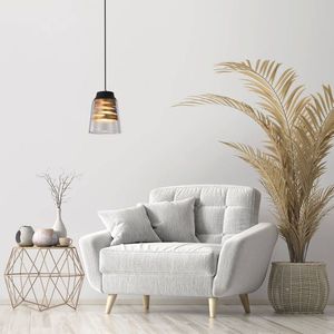 Čierno-zlatá závesná lampa, sklenené tienidlo, 60W, E27, Fresno vyobraziť