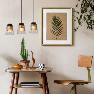 Čierno-zlatá závesná lampa, sklenené tienidlo, 3x60W, E27, Fresno vyobraziť