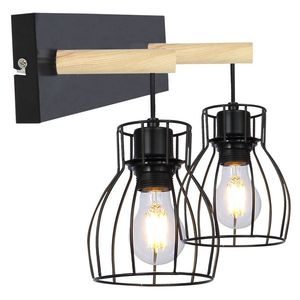 Nástenná lampa s dvojitým tienidlom, košík, čierna/drevo, E27 Bernita vyobraziť