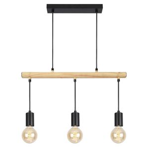 Závesná lampa čierna + drevo 3x60W Izzy vyobraziť