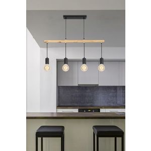 Závesná lampa čierna + drevo 4x60W Izzy vyobraziť