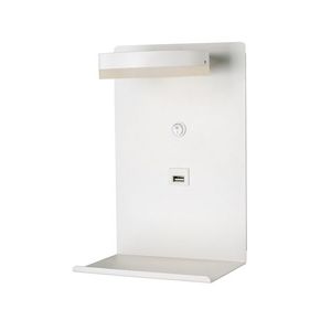 Biela LED nástenná lampa s poličkou na telefón USB nabíjačka Compact vyobraziť