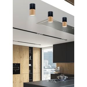 Čierna drevená kovová stropná lampa na prisadenie vyobraziť