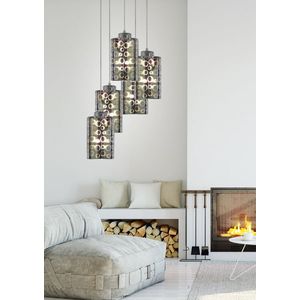 Závesná lampa s chrómovými tienidlami z dosky a skla 3D 5x40W Nocturno vyobraziť