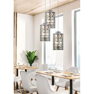 Závesná lampa s chrómovými tienidlami z dosky a skla 3D 3x40W Nocturno vyobraziť