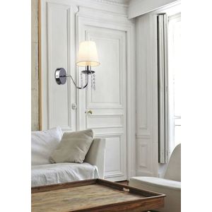 Chrómová nástenná lampa/béžové tienidlo s kryštálmi 40W Ruti vyobraziť