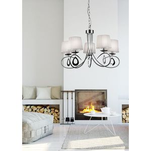 Závesná lampa chrómová / biele tkané tienidlo 5x40W Arnika vyobraziť