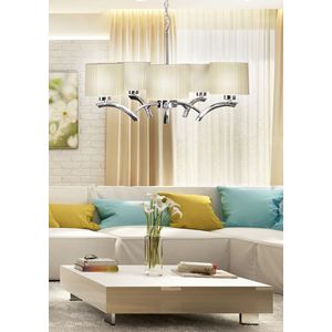 Závesná lampa chróm + krémové tienidlo 5x60W luster Draga vyobraziť