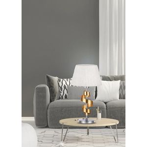 Stolová lampa chróm/zlatá kancelárska biela tienidlo Denis vyobraziť
