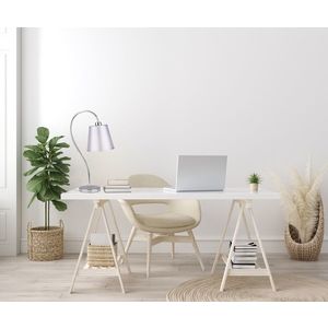 Chrómová kancelárska stolová lampa s látkovým tienidlom Luk vyobraziť