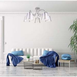 Chrómová stropná lampa 5x40W s látkovým tienidlom Luk vyobraziť