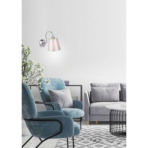 Okrúhla chrómová nástenná lampa so sivým látkovým tienidlom Luk vyobraziť