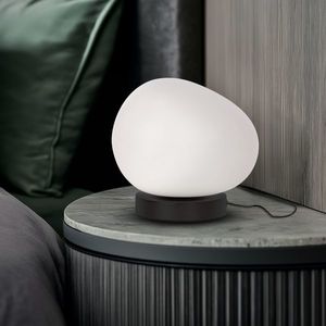 Minimalistická stolová lampa STONES - biele tienidlo 20 cm v tvare kameňa - škandinávska nočná lampa do spálne a obývačky E27 vyobraziť