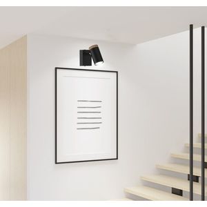 Nástenná lampa Lagos, pohyblivá, čierne drevené tienidlo, GU10 vyobraziť