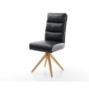 Otočná stolička Pela-Flex čierna z pravej kože s drevenou základňou vyobraziť