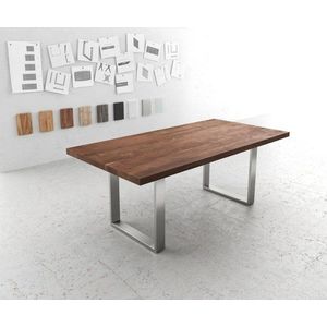 Jedálenský stôl Edge 200x100 XL Akácia hnedá Nerezová oceľ úzka vyobraziť