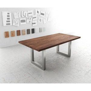 Jedálenský stôl Edge 200x100 XL akáciová hnedá nerezová oceľ široký vyobraziť