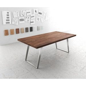 Jedálenský stôl Edge 200x100 XL akáciová hnedá nerezová oceľ hranatý vyobraziť