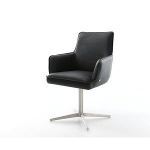 Jedálenská stolička Heira-Flex s podrúčkami pravá koža čierna podnož vyobraziť