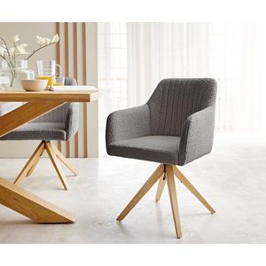 Otočná stolička Greg-Flex drevená základňa štvorcová bouclé sivá 180° vyobraziť