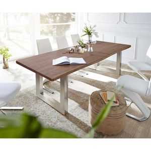 Jedálenský stôl Edge 300x100 Akácia hnedá Nerezová široká podnož vyobraziť