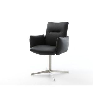 Jedálenská stolička Jova-Flex s podrúčkami pravá koža čierna podnož vyobraziť