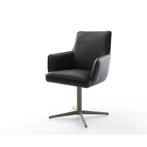 Jedálenská stolička Heira-Flex s podrúčkami pravá koža čierna podnož vyobraziť