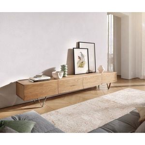 TV stolík Wyatt 220 cm prírodný dub 4 zásuvky podstavec v tvare vyobraziť