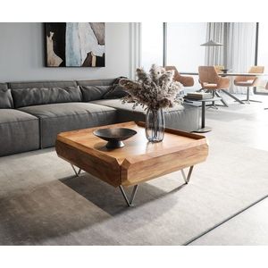 Konferenčný stolík Kiano 90x90 cm prírodná akácia 2 zásuvky podstava vyobraziť