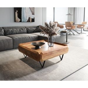 Konferenčný stolík Kiano 90x90 cm prírodná akácia 2 zásuvky podstavec vyobraziť