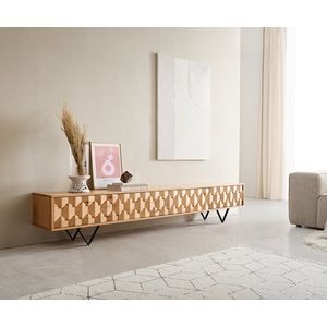 TV stolík Fevo 220 cm prírodný dub 4 dvierka podstavec v tvare V kov vyobraziť