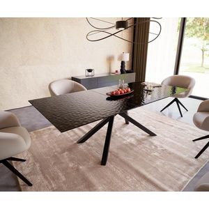 Hranatý jedálenský stôl 180-220x100 reliéfne sklo dymovo čierne 3D vyobraziť