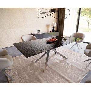 Jedálenský stôl Edge 180-220x100 reliéfne sklo dymovo čierne 3D dizajn vyobraziť