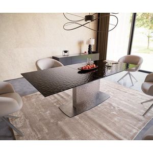 Jedálenský stôl Edge 180-220x100 reliéfne sklo dymovo čierne 3D dizajn vyobraziť