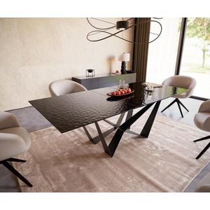 Jedálenský stôl Edge 180-220x100 reliéfne sklo dymovo čierne 3D dizajn vyobraziť