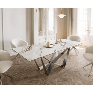 Jedálenský stôl Edge 180-220x100 keramický Calacatta Luxe biely vyobraziť