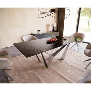 Jedálenský stôl Edge 180-220x100 reliéfne sklo dymovo čierne 3D dizajn vyobraziť