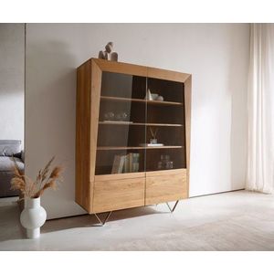 Skriňa Kayu 115x150 cm prírodná akácia 2 sklenené dvierka 2 drevené vyobraziť