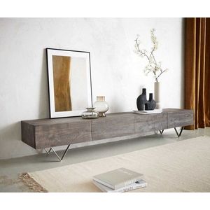 TV stolík Wyatt 220 cm Akácia platina 4 zásuvky Podstavec v tvare vyobraziť