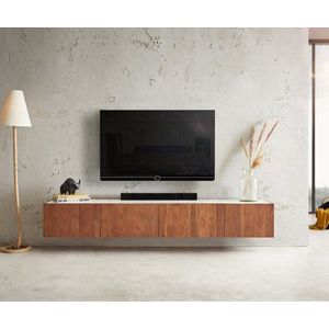 TV stolík Secara 200 cm akáciová hnedá 4 dvierka mramorový záves vyobraziť