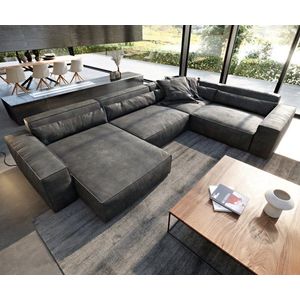 Pohovka v tvare U Sirpio XL 360x260 cm imitácia kože vintage antracit vyobraziť