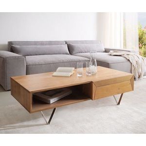 Konferenčný stolík Kayu 115x60x40 cm prírodná akácia 2 zásuvky vyobraziť